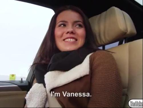Cute brunette gets fucked in the car